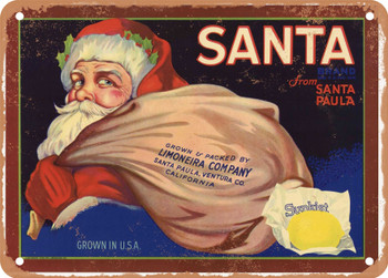 Santa Brand Santa Paula Lemons - Rusty Look Metal Sign