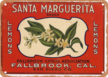 Santa Marguerita Brand Fallbrook Lemons - Rusty Look Metal Sign