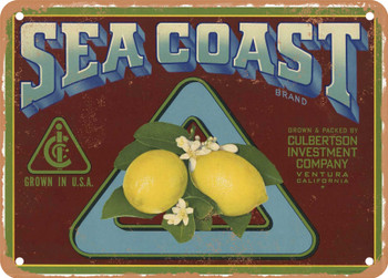 Sea Coast Brand Ventura California Lemons - Rusty Look Metal Sign