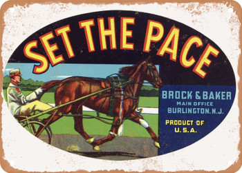 Set The Pace Brand Burlington, New Jersey Produce - Rusty Look Metal Sign