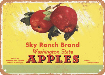 Sky Ranch Brand Yakima Washington Apples  - Rusty Look Metal Sign