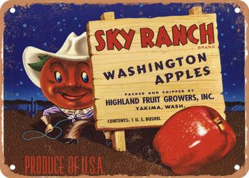 Sky Ranch Brand Yakima Washington Apples - Rusty Look Metal Sign