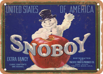 Snoboy Brand Pacific Fruit Apples - Rusty Look Metal Sign