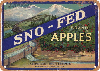 Sno-Fed Brand Wenatchee Washington Apples - Rusty Look Metal Sign