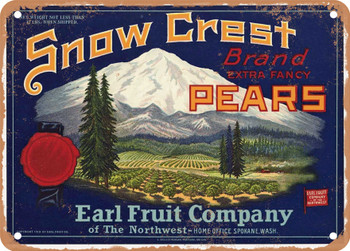 Snow Crest Brand Pears  - Rusty Look Metal Sign