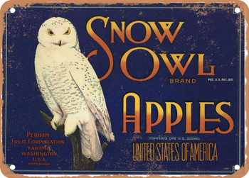 Snow Owl Brand Washington Apples - Rusty Look Metal Sign