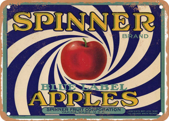 Spinner Brand Yakima Washington Apples  - Rusty Look Metal Sign