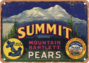Summit Brand Colfax California Pears - Rusty Look Metal Sign