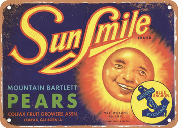 Sunsmile Brand Colfax California Pears  - Rusty Look Metal Sign