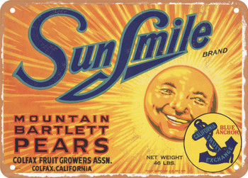 Sunsmile Brand Colfax California Pears - Rusty Look Metal Sign