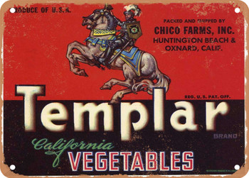 Templar Brand Huntington Beach Vegetables - Rusty Look Metal Sign
