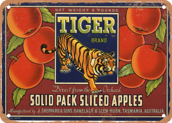 Tiger Brand Tasmania Australia Apples - Rusty Look Metal Sign