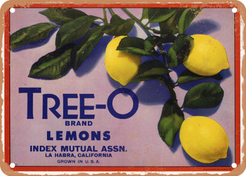 Tree-O Brand La Habra California Lemons - Rusty Look Metal Sign