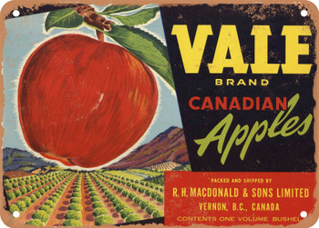 Vale Brand British Columbia Canada Apples - Rusty Look Metal Sign