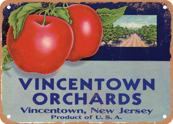 Vincentown Orchards Brand New Jersey Apples - Rusty Look Metal Sign