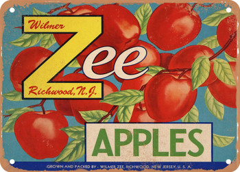 Zee Brand Richwood, New Jersey Apples - Rusty Look Metal Sign