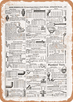 1902 Sears Catalog Plumbing Parts Page 569 - Rusty Look Metal Sign