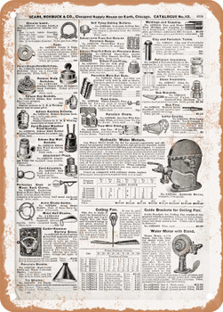 1902 Sears Catalog Electrical Supplies Page 571 - Rusty Look Metal Sign