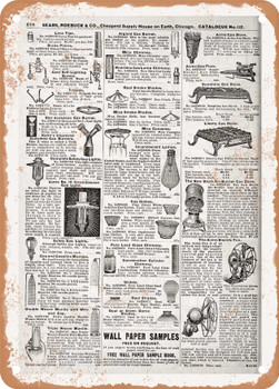 1902 Sears Catalog Gas Lighting Fixtures and Fans Page 574 - Rusty Look Metal Sign