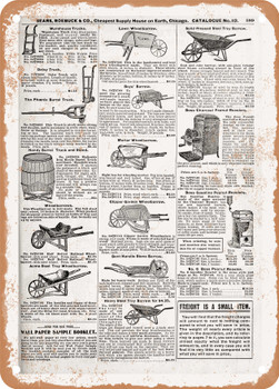 1902 Sears Catalog Wheel Barrows Page 585 - Rusty Look Metal Sign