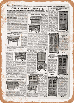 1902 Sears Catalog Cabinets Page 590 - Rusty Look Metal Sign