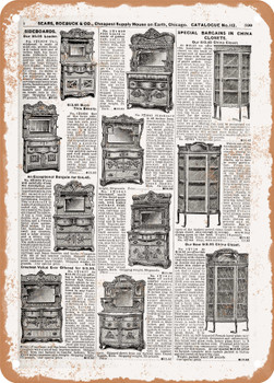 1902 Sears Catalog Cabinets Page 591 - Rusty Look Metal Sign