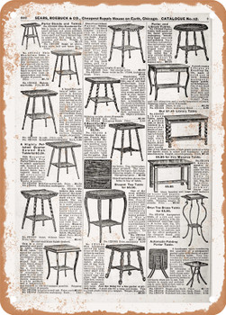 1902 Sears Catalog Stools Page 592 - Rusty Look Metal Sign