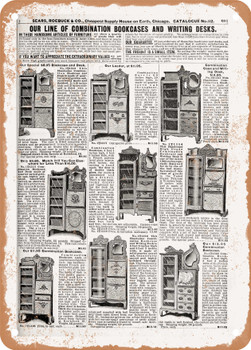 1902 Sears Catalog Book Cases Page 593 - Rusty Look Metal Sign