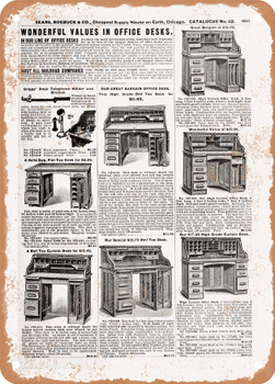 1902 Sears Catalog Desks Page 595 - Rusty Look Metal Sign