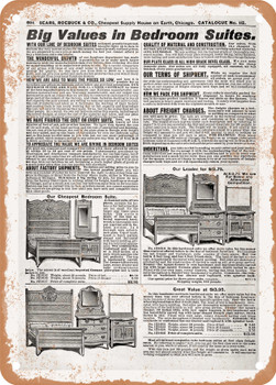 1902 Sears Catalog Bedroom Sets Page 596 - Rusty Look Metal Sign