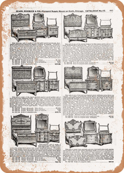 1902 Sears Catalog Bedroom Sets Page 599 - Rusty Look Metal Sign