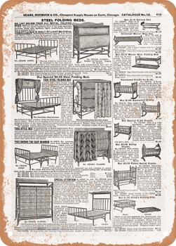 1902 Sears Catalog Iron Beds Page 605 - Rusty Look Metal Sign