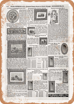 1902 Sears Catalog Mirrors Page 608 - Rusty Look Metal Sign