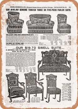 1902 Sears Catalog Upholstered Chairs Page 619 - Rusty Look Metal Sign