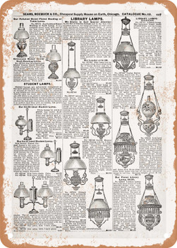 1902 Sears Catalog Lamps Page 639 - Rusty Look Metal Sign