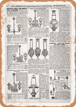 1902 Sears Catalog Lamps Page 640 - Rusty Look Metal Sign