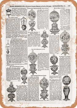 1902 Sears Catalog Lamps Page 641 - Rusty Look Metal Sign