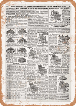 1902 Sears Catalog Baby Carriages Page 642 - Rusty Look Metal Sign
