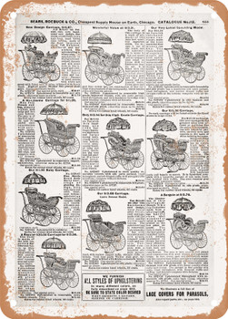 1902 Sears Catalog Baby Carriages Page 645 - Rusty Look Metal Sign