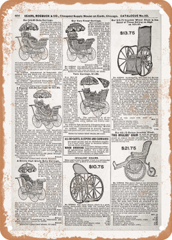 1902 Sears Catalog Baby Carriages Page 646 - Rusty Look Metal Sign