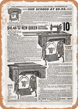 1902 Sears Catalog Sewing Machines Page 648 - Rusty Look Metal Sign