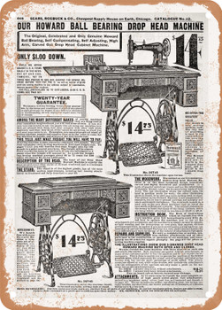 1902 Sears Catalog Sewing Machines Page 658 - Rusty Look Metal Sign