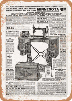 1902 Sears Catalog Sewing Machines Page 662 - Rusty Look Metal Sign