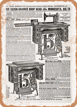 1902 Sears Catalog Sewing Machines Page 664 - Rusty Look Metal Sign