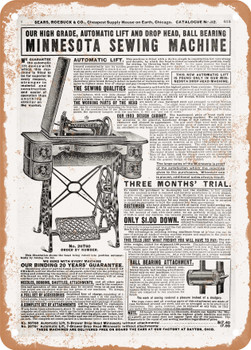 1902 Sears Catalog Sewing Machines Page 665 - Rusty Look Metal Sign
