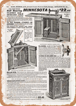1902 Sears Catalog Sewing Machines Page 666 - Rusty Look Metal Sign