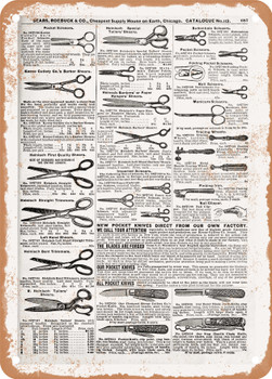 1902 Sears Catalog Scissors and Pocket Knives Page 673 - Rusty Look Metal Sign