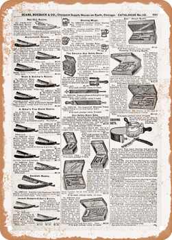 1902 Sears Catalog Razors and Shaving Page 679 - Rusty Look Metal Sign