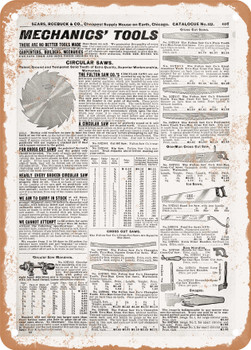 1902 Sears Catalog Hand Saws Page 683 - Rusty Look Metal Sign