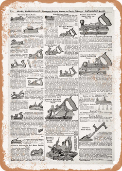 1902 Sears Catalog Bench Planes Page 696 - Rusty Look Metal Sign